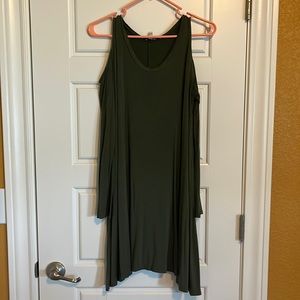 Dark green long sleeve with shoulder cutouts mini dress